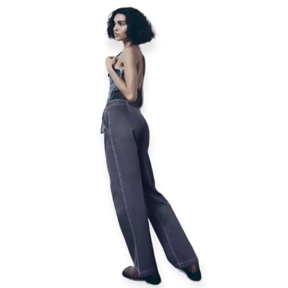 👖Zara Chino Gray Wide Leg Fit Pants - Comfortable and Cozy - Size 4 - Picture 6 of 12
